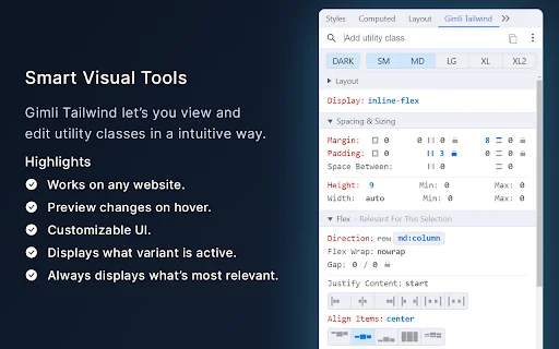 Gimli Tailwind: Pinakamahusay na DevTools para sa Tailwind CSS - Screenshot 1