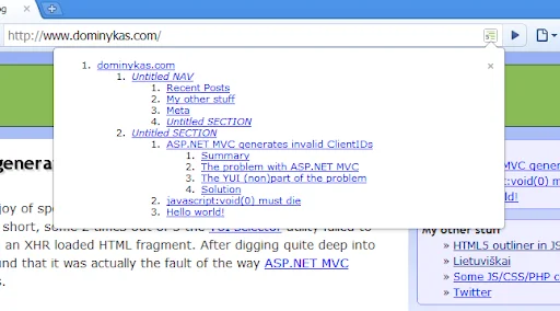 HTML5 Outliner: Mabilis na Navigation para sa Web Pages - Screenshot 1